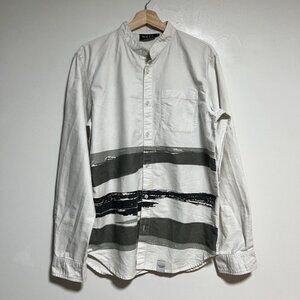 NICCE London White Painter Stripe Button-Up Shirt - Size M - Banded Collar